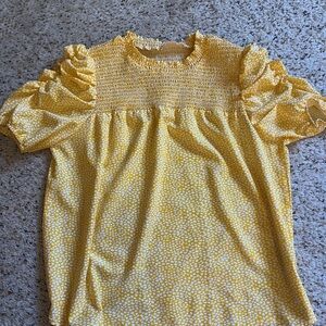 Yellow Smocked Blouse with Ruffle Sleeves